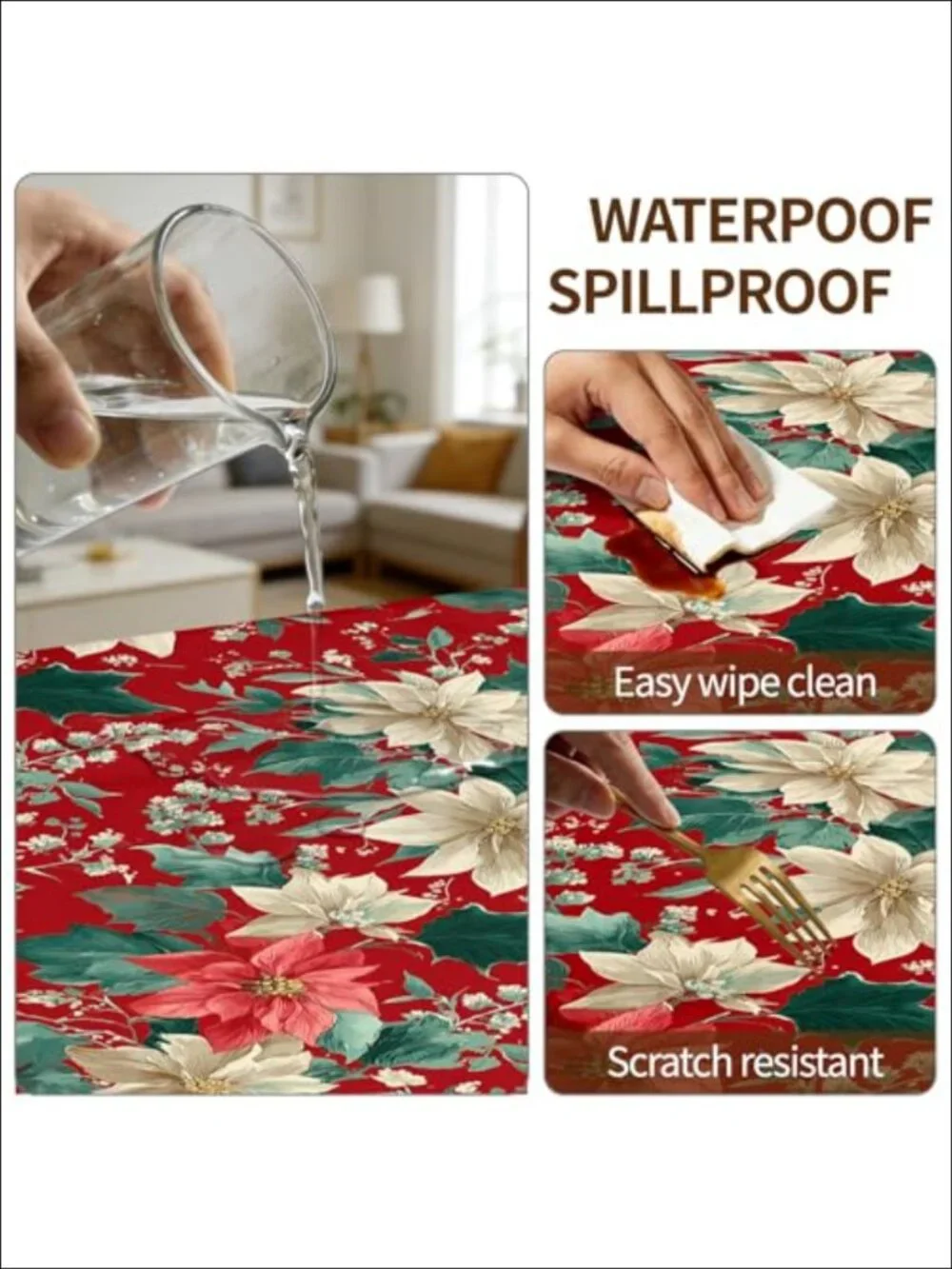 Fitted Christmas Tablecloth Rectangle 72x30 Waterproof Polyester Non-Slip